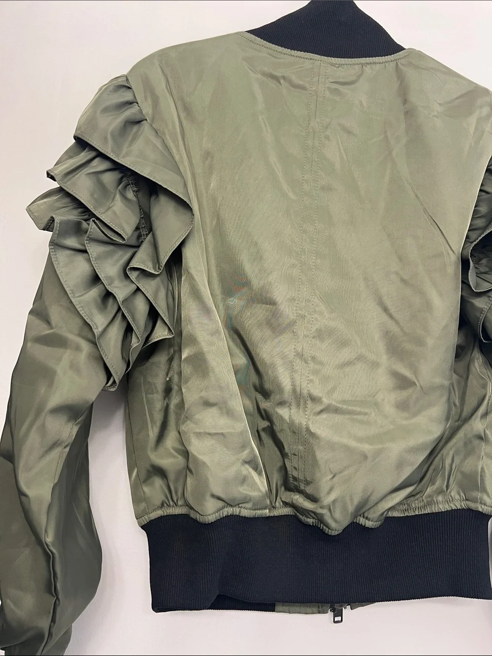 MABLE Anthropology Olive Bomber Jacket with Black Trim and Orange Lining Jacket - Picture 10 of 10